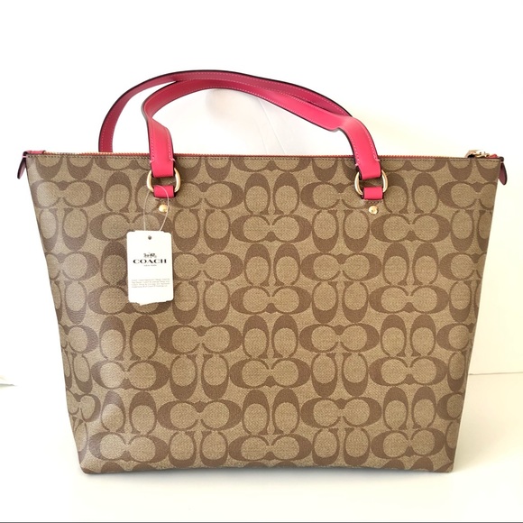 SOLD Coach Gallery Tote in Signature canvas and Fuchsia Pink Purse - Picture 2 of 8